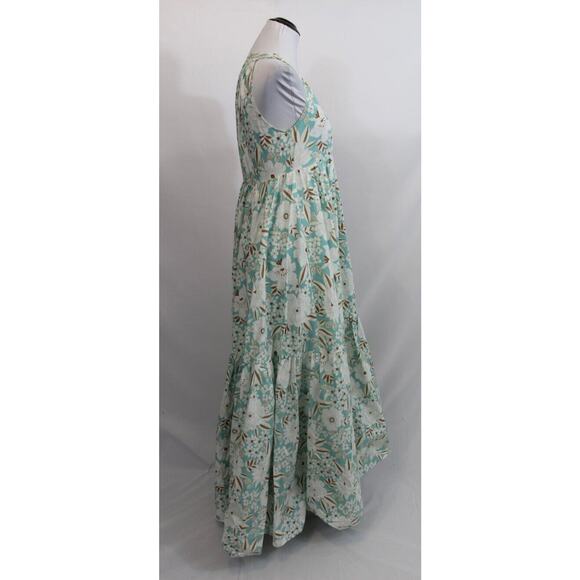 ALOHA MARINA Sz S Small Light Blue Flora Kona Maxi Dress Cotton - Picture 4 of 10